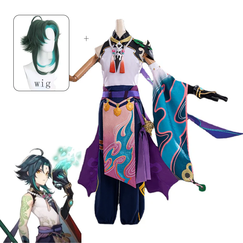 Genshin Impact Xiao Cosplay Kostuum Pruik Kimono Uniform Halloween Feestkostuums Anime Voor Mannen Vrouwen