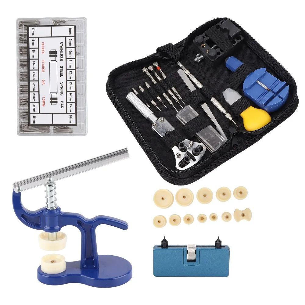 Durable Alloy Watch Repair Tool Kit Black Storage Bag Multiple Sizes Watch Press Set Spring Bar Tool Set Watch Collectors