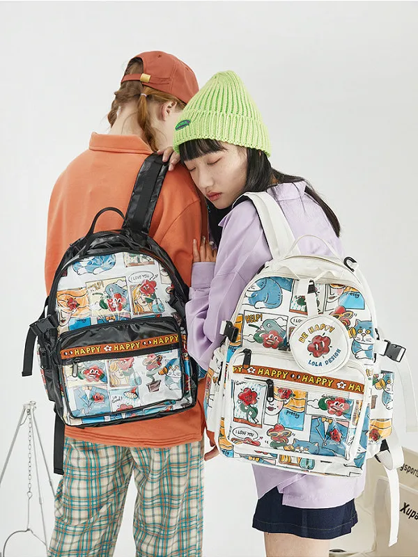 Backpack Y2K Girls Bag Canvas PVC Unisex Zipper Casual Fashion Harajuku Unisex Backpack High-Capacity All-match