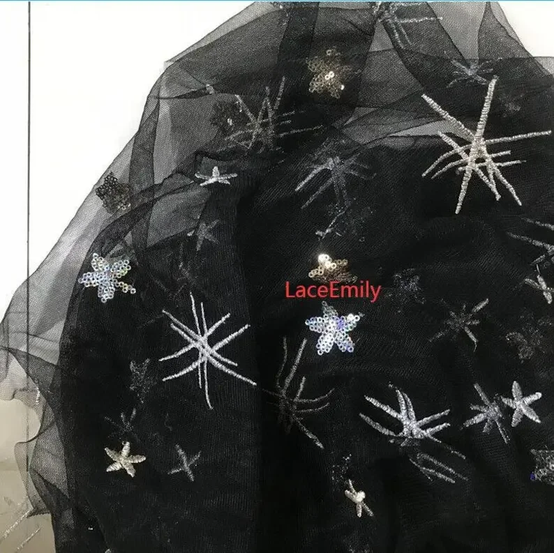 

Изысканная кружевная ткань с блестками и снежинкой, звездой и вышивкой, тюлевая ткань с золотой звездой для платья для девочек, платье-пачка, свадебное кружево