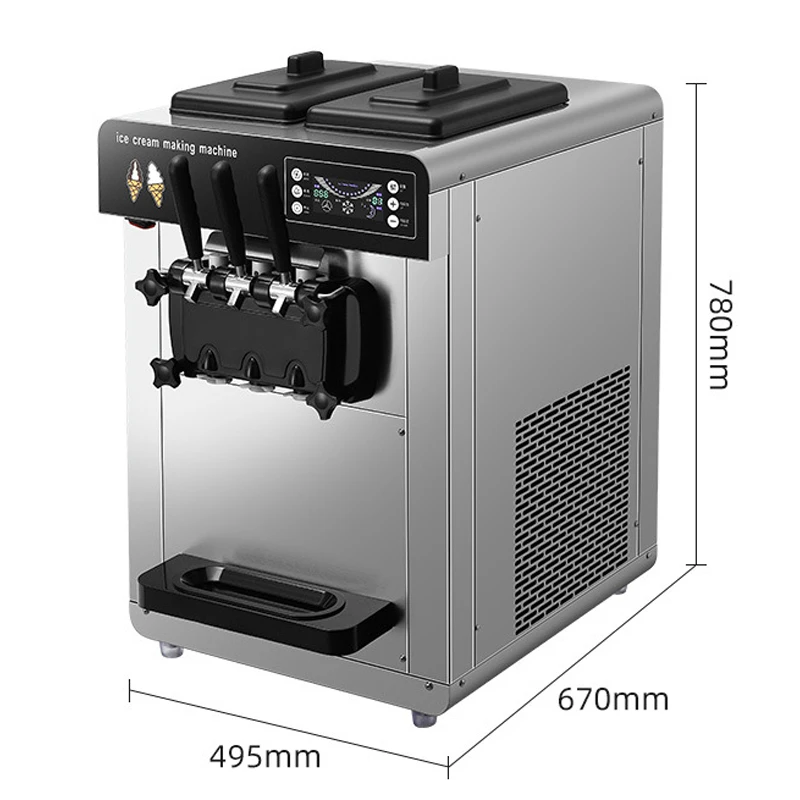 New Ice cream machine large capacity commercial desktop vertical fully automatic sundae cone soft ice cream machine 70-100pcs/h