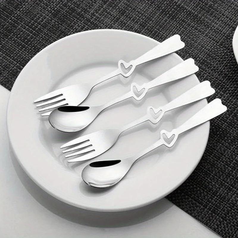 

1pc Heart-shaped Stainless Steel Spoon Fork Household Dinner Spoon, Creative Heart-shaped Teaspoon Kitchen Tableware Accessories