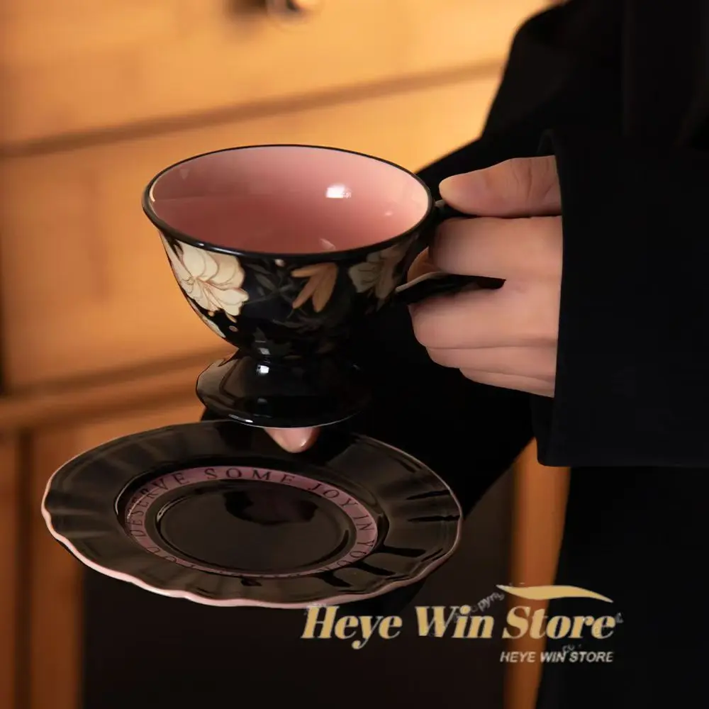 French Retro Ceramic Gift Box Coffee Cup Set High-end High Aesthetic Hand-painted High Footed Cup Afternoon Tea with Hand Gift