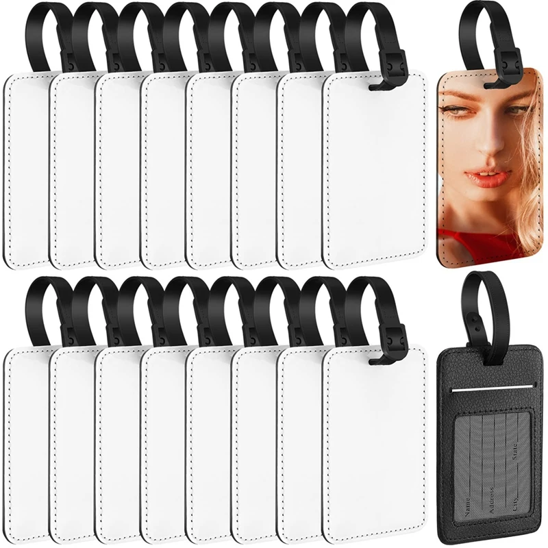 16Pcs Sublimation Luggage Tags PU Leather Name Tag Blank Suitcase Tags Heat Transfer Bag Tags ID Card Holder Travel