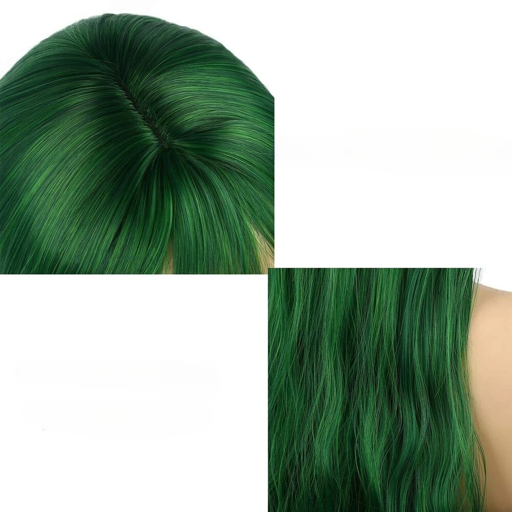 Women Long Wavy Green  with Bangs Cosplay  Party Wigs