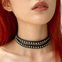 Punk Jewelry Rivet Choker Leather Necklaces Geometric Fashion 90s Aesthetic Goth Necklace Grunge Rock Accessory