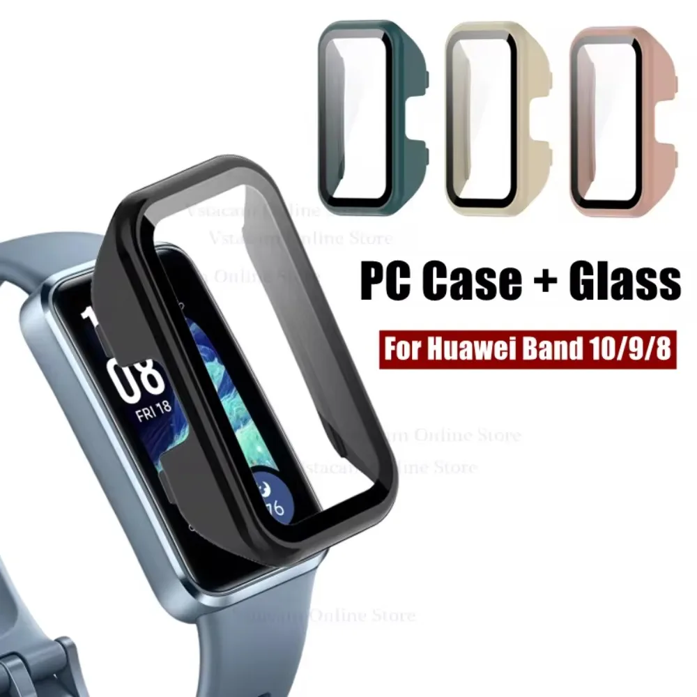 PC-Gehäuse + HD-Glas für Huawei Band 10 9 8 Rundum kratzfester Rahmen Displayschutz-Hülle für Huawei Band 10 9 Stoßfänger-Abdeckung