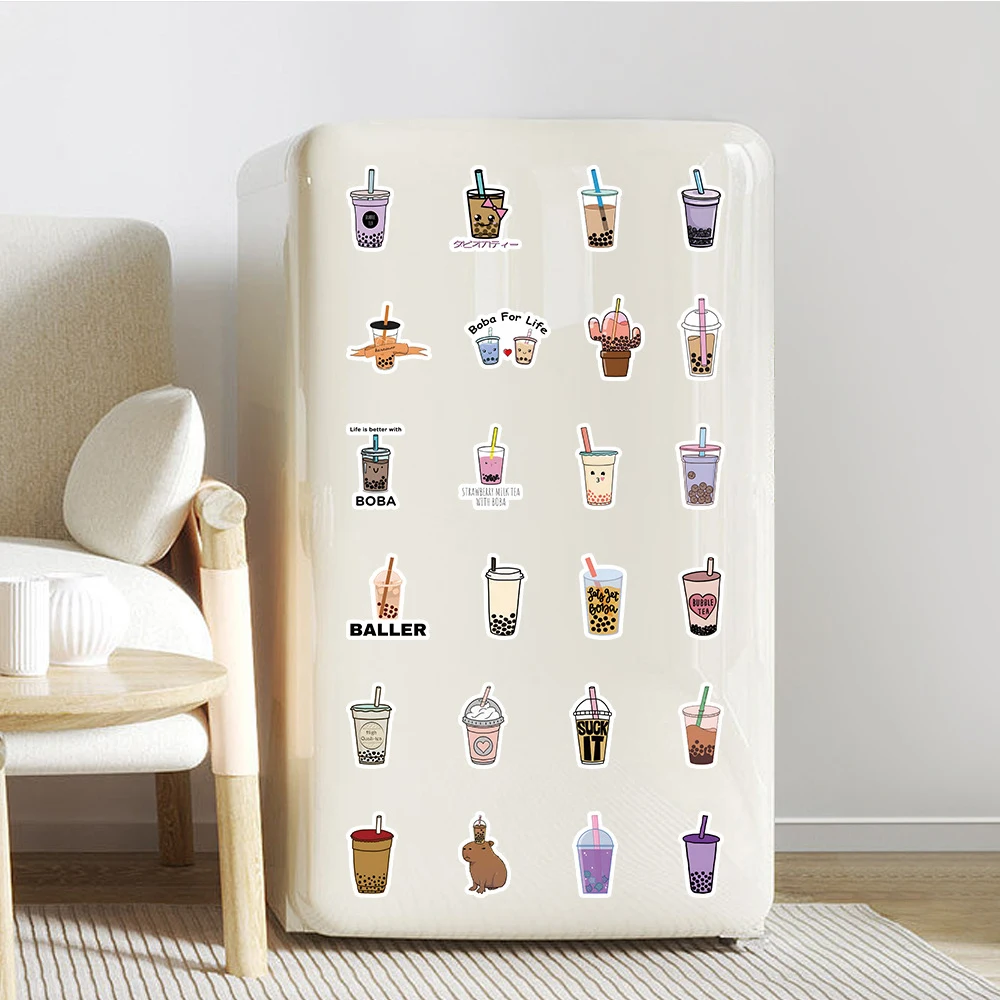 10/30/50/100pcs Del Fumetto Della Perla Tè Al Latte Decorazione Adesivi FAI DA TE Cassa Del Telefono Frigo Del Computer Portatile Cute Girl Boba Bubble Tea Decalcomanie adesivo