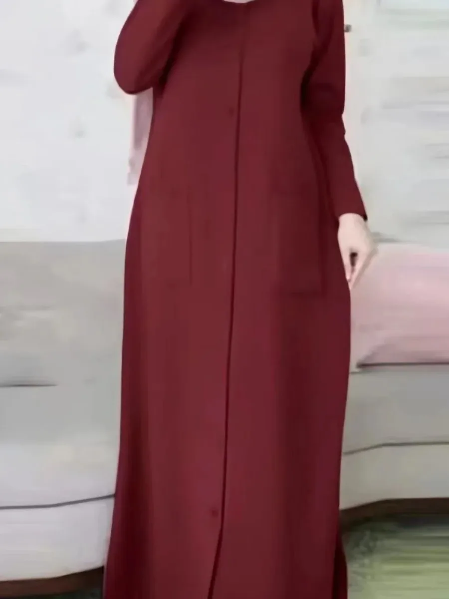 Ramadan Women Eid Muslim Dress Modest Pockets Morocco Party Dresses Dubai Single Breasted Button Vestidos Long Robe Abaya 2024