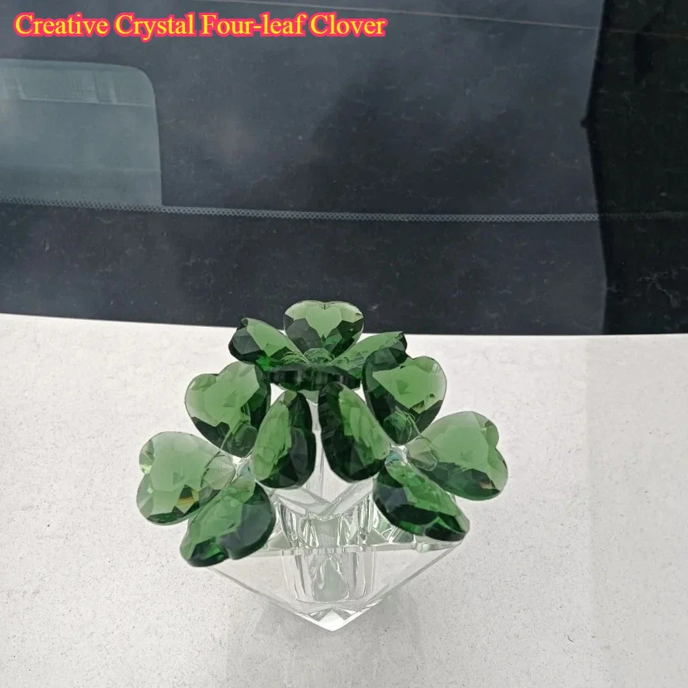 Lucky Crystal Four-leaf Clover Decoration, 6cm L 5cm W 8cm H, High-End Creative Ornament