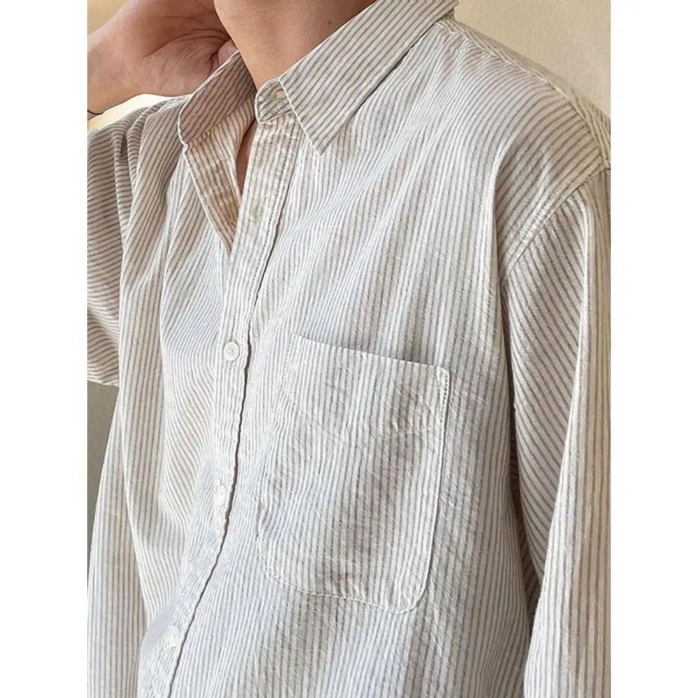 

Men's Long Sleeve Striped Shirt Casual Iron-Free Cotton Spring Autumn High-End Feeling Handsome Korean Trend Outerwear