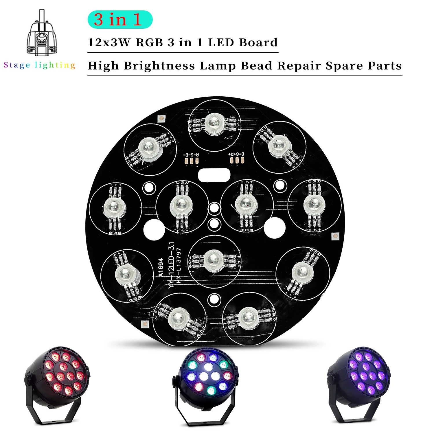 12x3w RGBW / RGB 3IN1 Led Par Lamp Beads For Mini Led Par 12x3w  Stage Light Pa Light Repair Parts