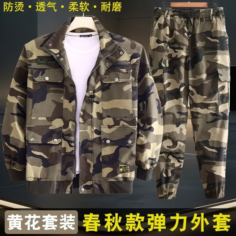 Men Thick Cotton Workwear Set Wear Resistant Anti Scald Work Uniform For Welding Construction Site