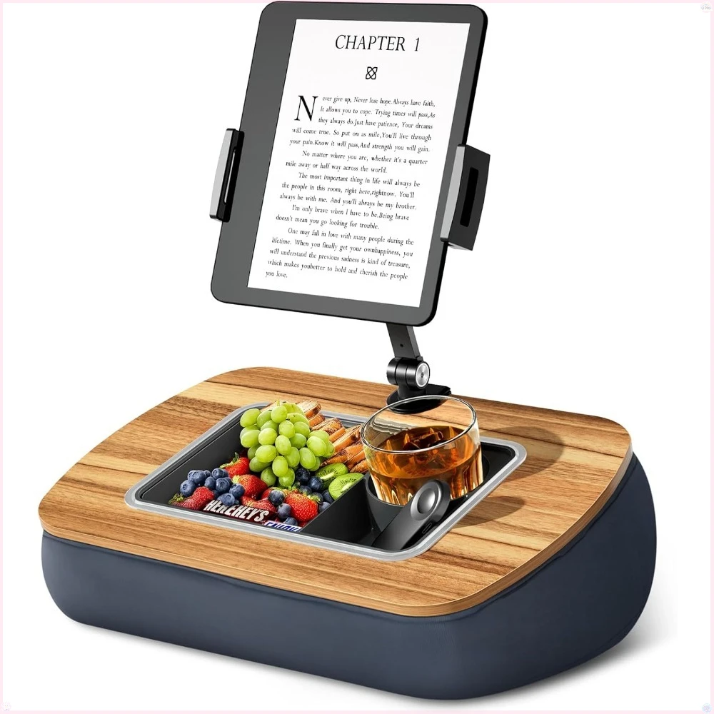 

Lap Beanbag Tablet Pillow Stand,Adjustable iPad Holder with Snack Bowl,360° Rotating Clip for 4.7-13" Kindle,Phone,Recliner,Gray