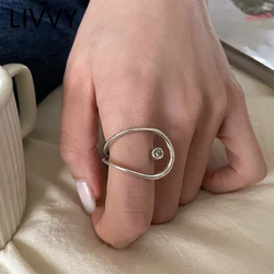 LIVVY Silver Color New Fashion Creative Hollow Geometric Open Rings for Women Couples Handmade Birthday Party Jewelry Gifts
