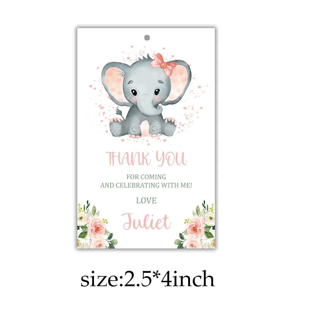 

Baby Elephant Princess Favor Tag, Blush Pink Gold, Birthday Thank You Tag, Floral Baby Shower Tag
