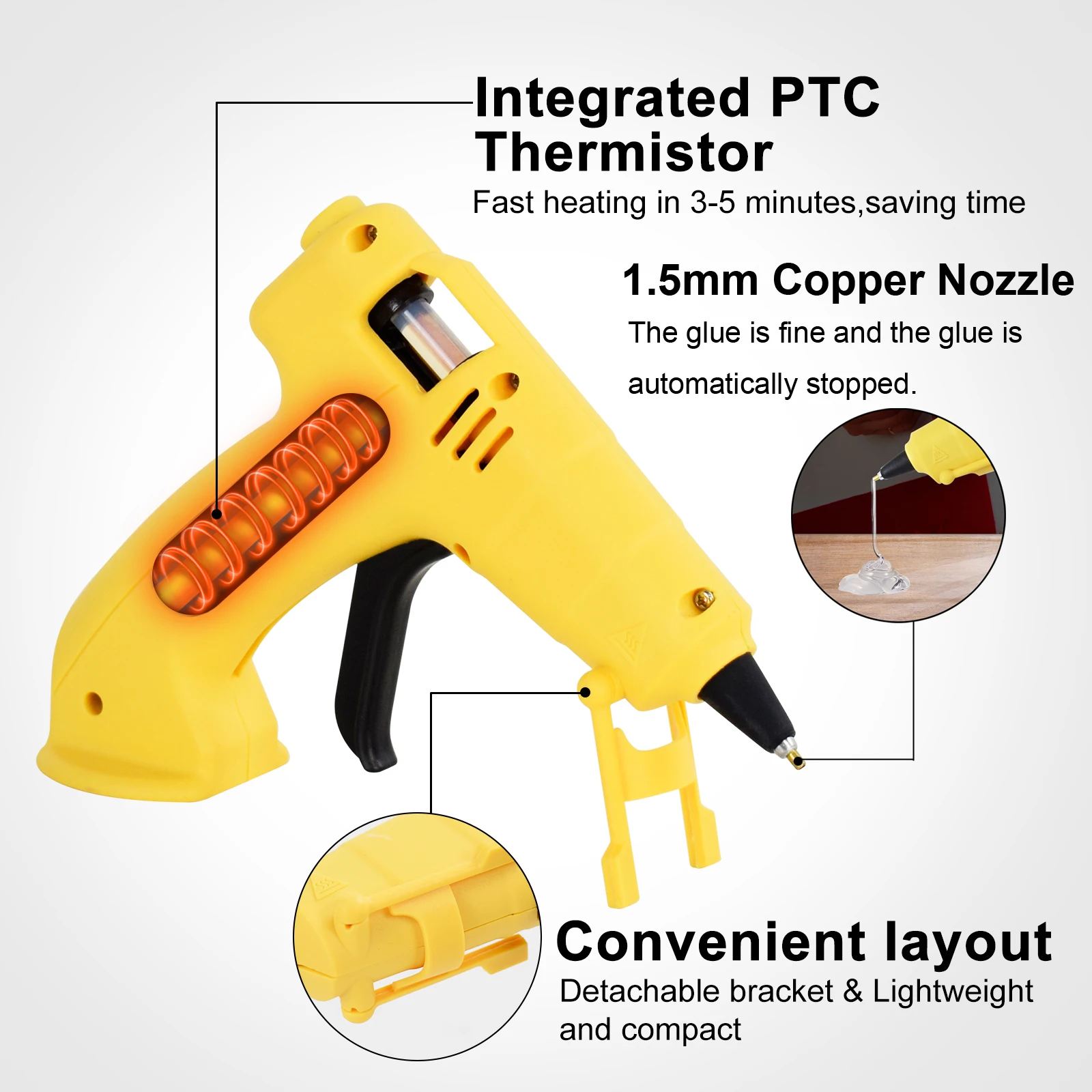 NEWACALOX USB Rechargeable Cordless Hot Melt Glue Gun with 100Pcs 7mm Glue Sticks Mini Glue Gun for Crafting Home DIY Tool