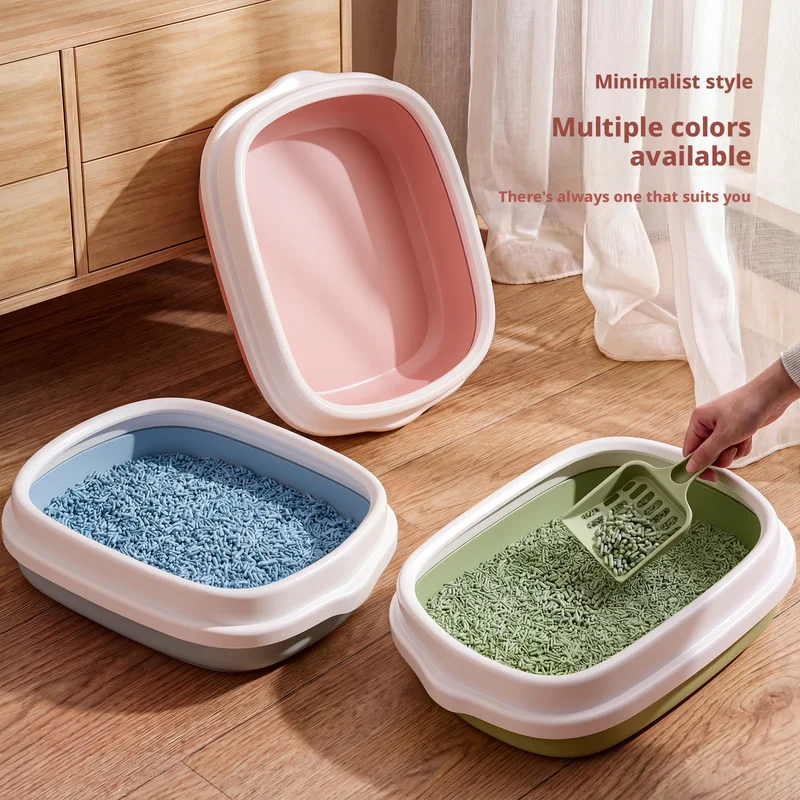 Large, thickened, semi-enclosed cat litter box, odor-proof and splash-proof, suitable for kittens, complete cat supplies
