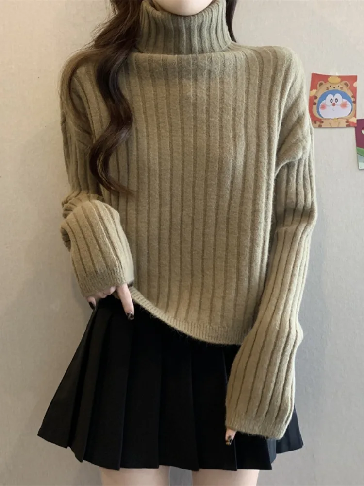 

Высокий свитер в стиле ретро, женский осенне-зимний новый ленивый свободный ор, вязаный свитер, базовый слой, топ для поездок на работу, Fce Thiened