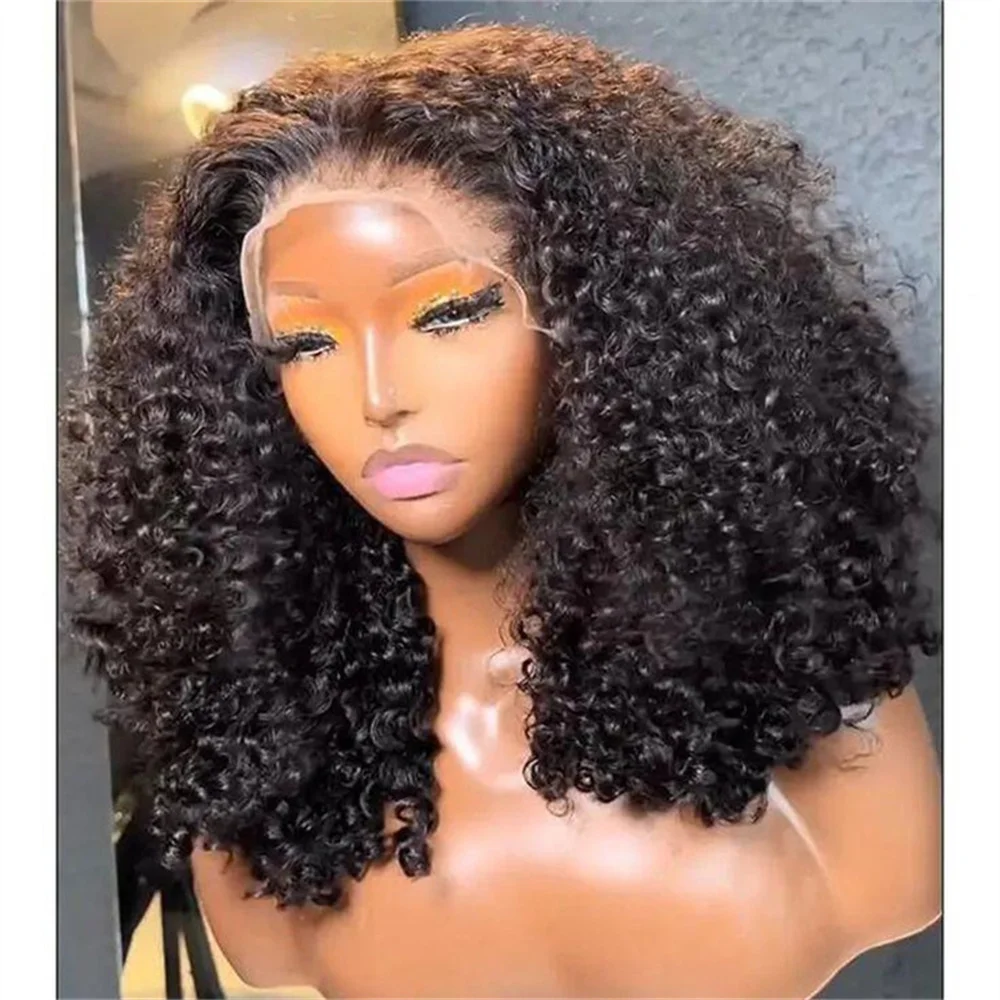 Soft Preplucked Natural Black Kinky Curly Long 180Density Lace Front Wigs For Women With Baby Hair Glueless Good Texture