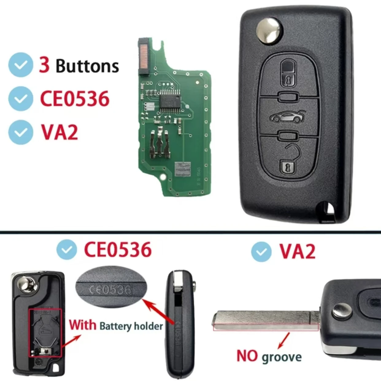 Jingxin 3-Tasten CE0536/CE0523 ASK/FSK 434MHz Fernbedienung Autoschlüssel für Citroen C4 C5 C6 C8 Xsara Picasso für Peugeot 107 207 307 308 – Detail 3