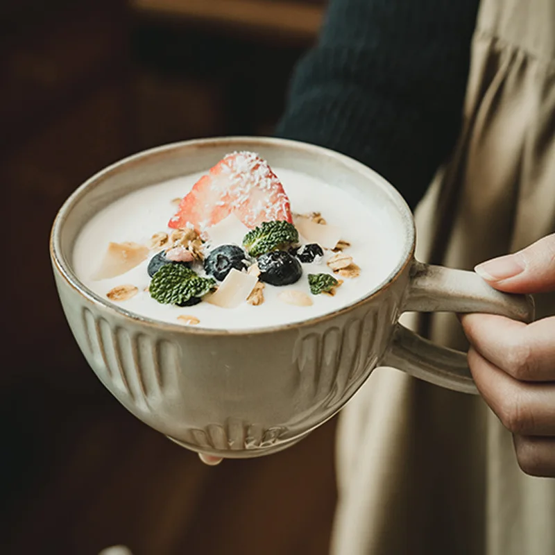 

Большая вместительная тонкая кружка с широким горлышком, практичная керамическая чашка, ретро-чашка для завтрака, чайная чашка для домашнего использования