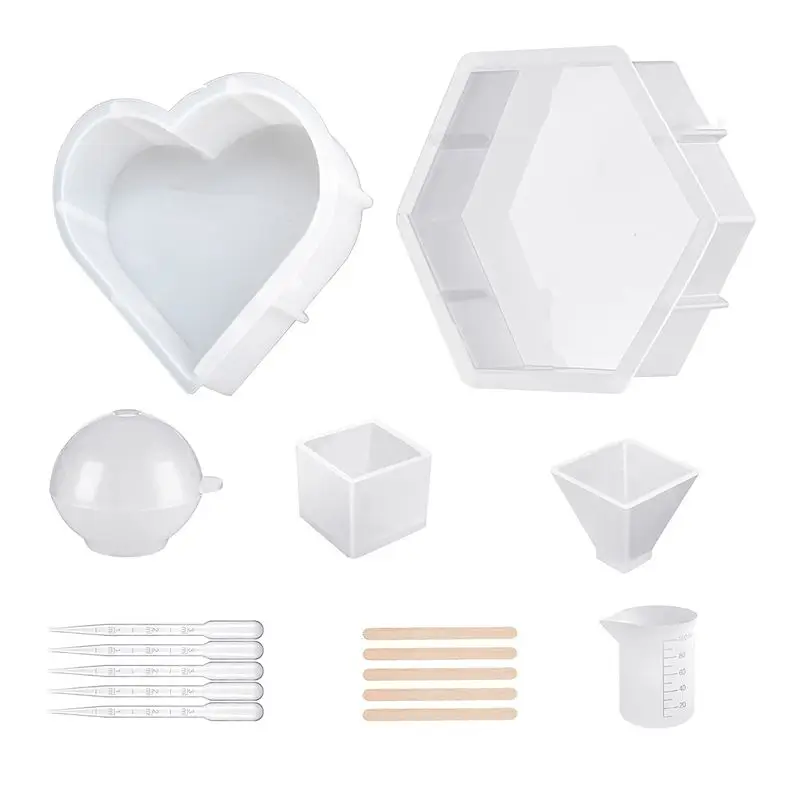 ABJS Resin Molds Silicone Kit, Large Silicone Molds for Epoxy Resin, Flowers Preservation, Including Hexagon, Heart, Sphere,