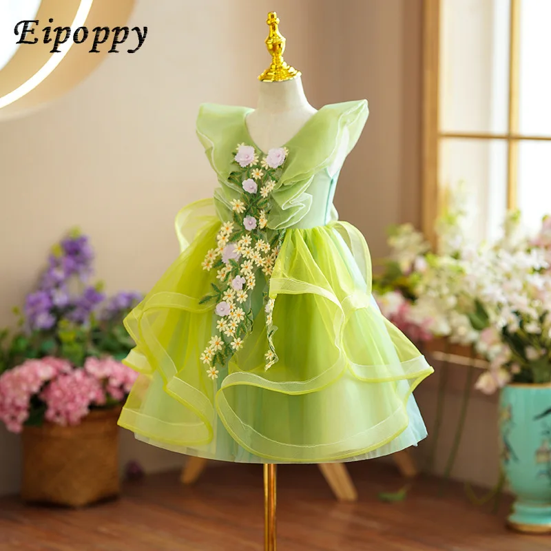 ชุดเดรสเจ้าหญิงสีเขียวสำหรับเด็กผู้หญิงชุดกระโปรง Pettisskirt