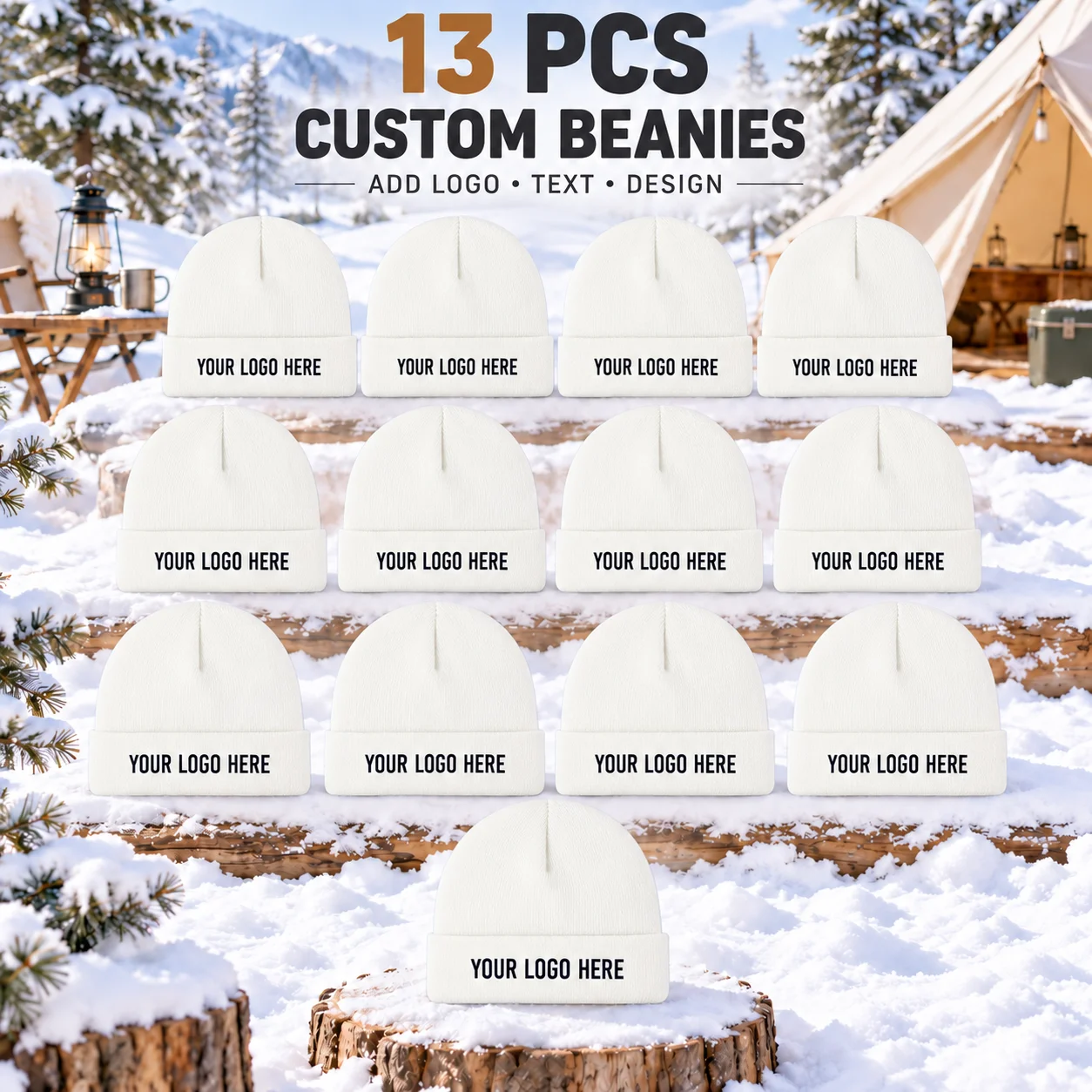 13Pcs Custom Knit Beanies, Personalized Logo Text Winter Hats, Multi-Color Cuffed Beanie Set for Halloween Parties, Team Events,