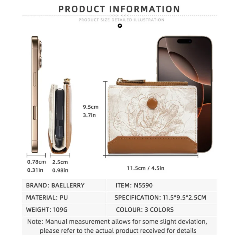 New Multi-Functional Anti-Demagnetization Peony Print Small Money Clip,  Multi-Slot Short Wallet For Women, Card Holder