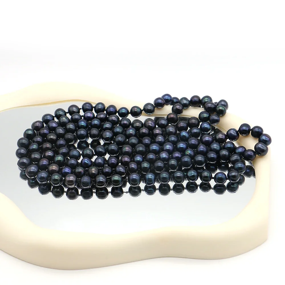 Natural Freshwater Iridescent Black Straight Hole Round Loose Beads DIY Jewelry Making Accessories Banquet Party Gift Supplies
