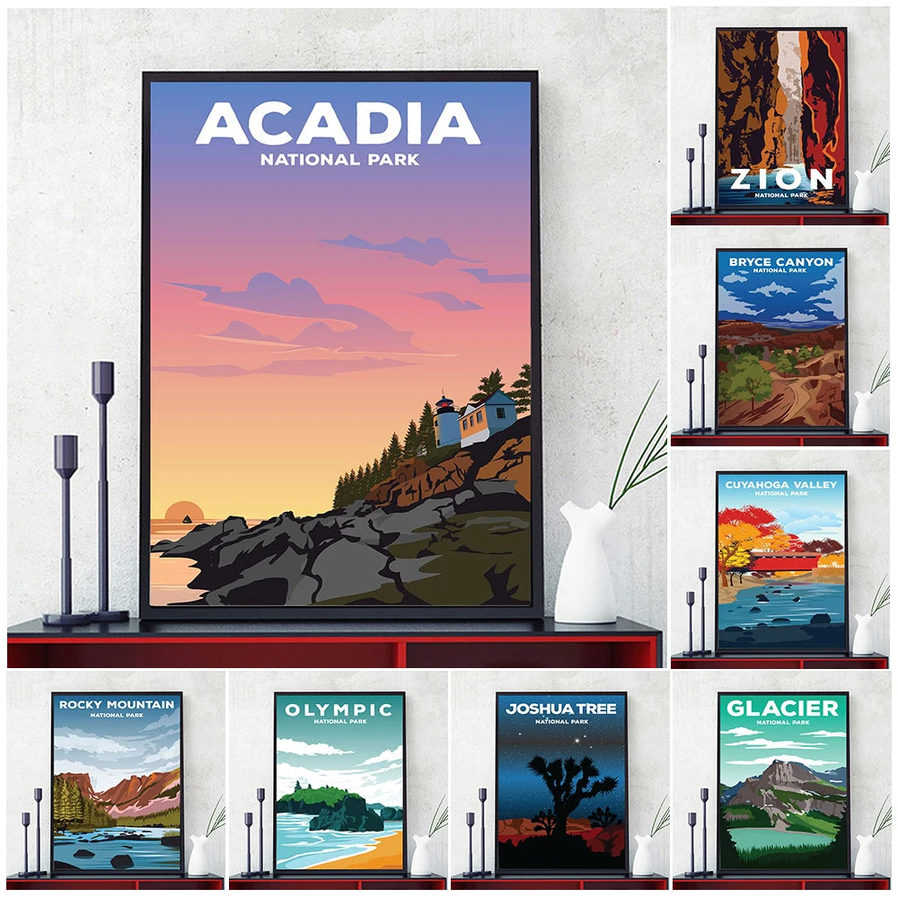 

US National Park Landscape Poster and Print Home Decor, Bryce Canyon and Joshua Tree Nature Landscape Wall Art Canvas Painting