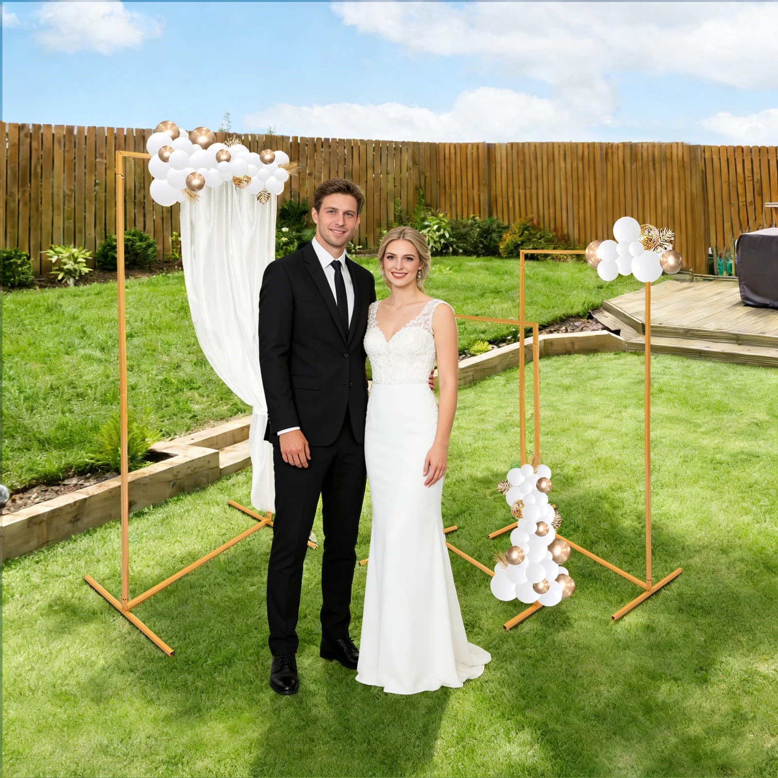 3Pcs Gold Metal Display Stands with 22lbs Load Capacity, Steel Tube Wedding Arch for Balloons and Floral Arrangements