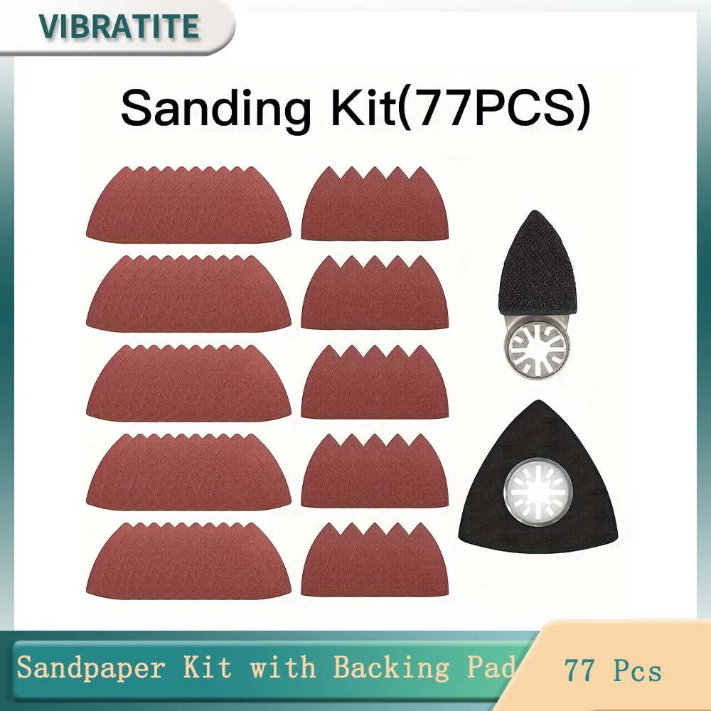 

77Pcs Oscillating Tool Detail Sandpaper Kit 38*55/80*80MM Finger Sandpaper with Triangle Sanding Pads for Polishing Wood Metal