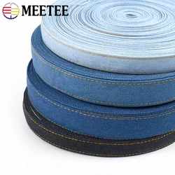 8M Meetee 10/16/25/38/50mm Denim Webbing Polyester Ribbon for Sewing Bags Backpack Strap Garment Hair Decor Band DIY Material