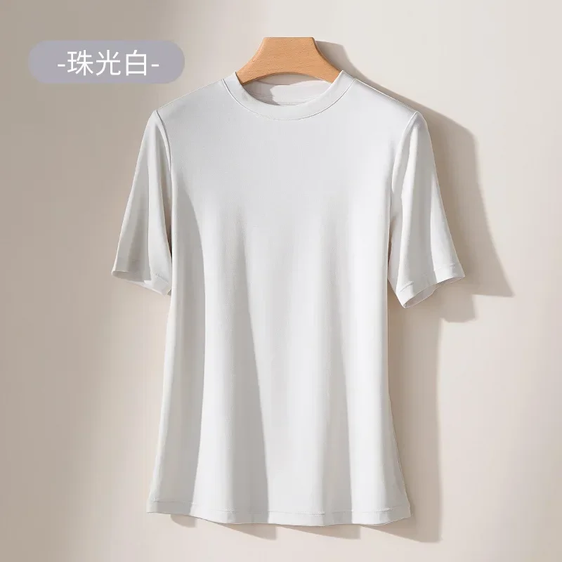 2024 Summer New Women's Lanjing Modal Short sleeved T-shirt Cool and Quick Drying Half sleeved Bottom Shirt Round Neck T-shirt