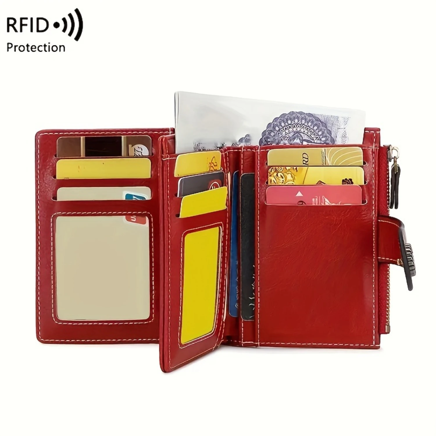 RFID Blocking Anti-theft Large Capacity Retro Wallet for Women - PU Leather Solid Color, Multi-Functional Zipper & Credit Card H