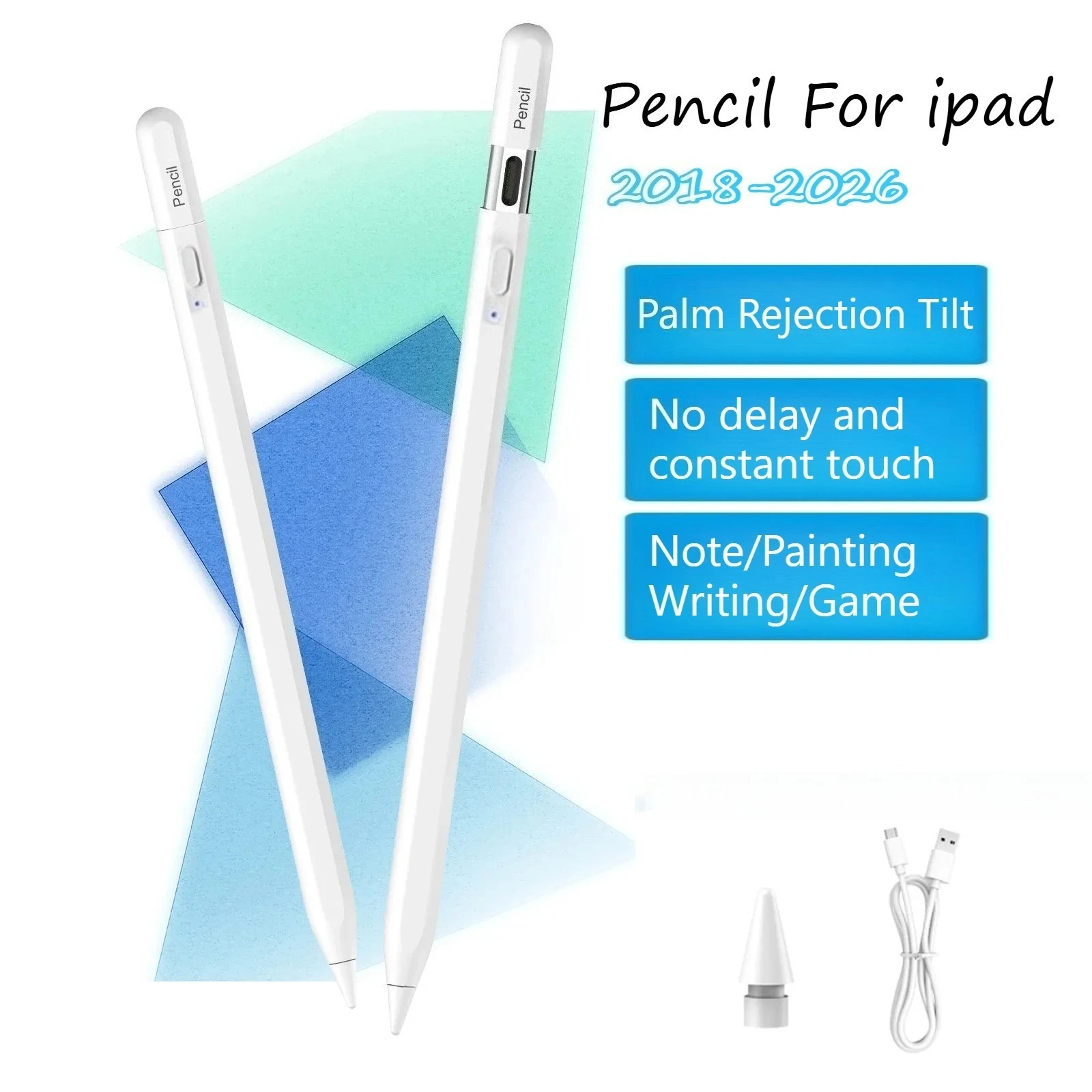 Lápiz Táctil Tipo C para iPad 2018-2026 A16 M2/M3/M4 Mini 6 7th, Compatible con Apple Pencil Pro, Lápices Stylus para Pantalla de Tablet