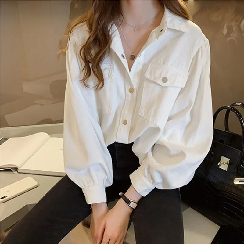 Women\'s Autumn Fashion Simplicity Solid Color Polo Collar Long Sleeve Shirts Women Clothes Casual Elegant All-match Loose Tops