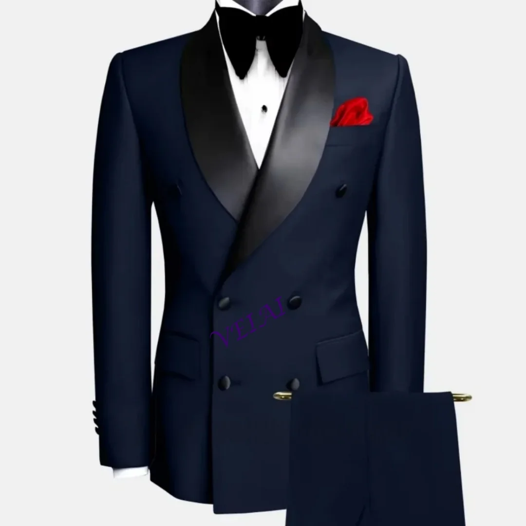 

CustomizedSlim Fit Double Breasted Men's Tuxedo 2 Piece Set Best Man Groom Wedding Shawl Lapel Business Suit with Jacket And Pan