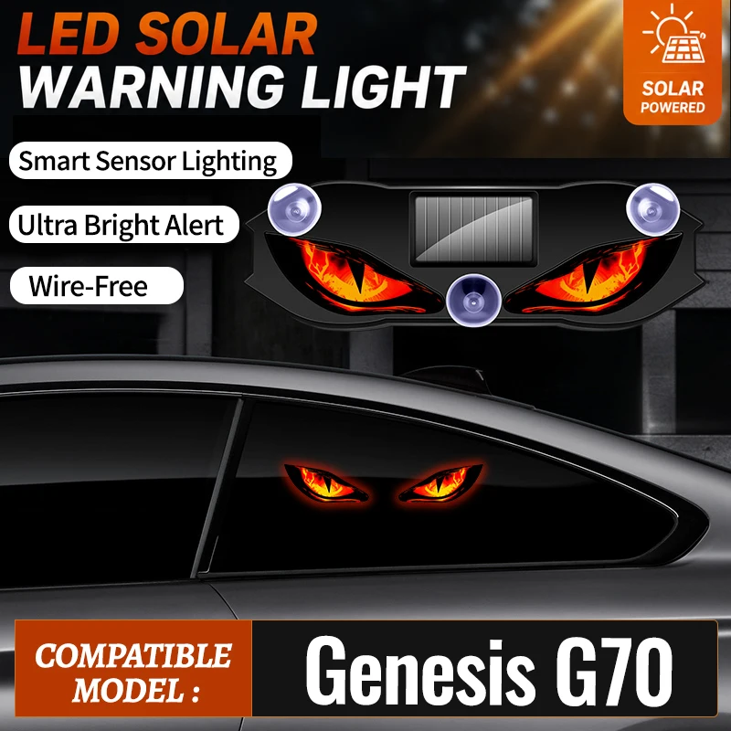 Fits For Genesis G70 Car Mounted LED Devil Eye Blinking Light Vibration Sensor Wireless Dynamic Anti Rear End Collision Solar