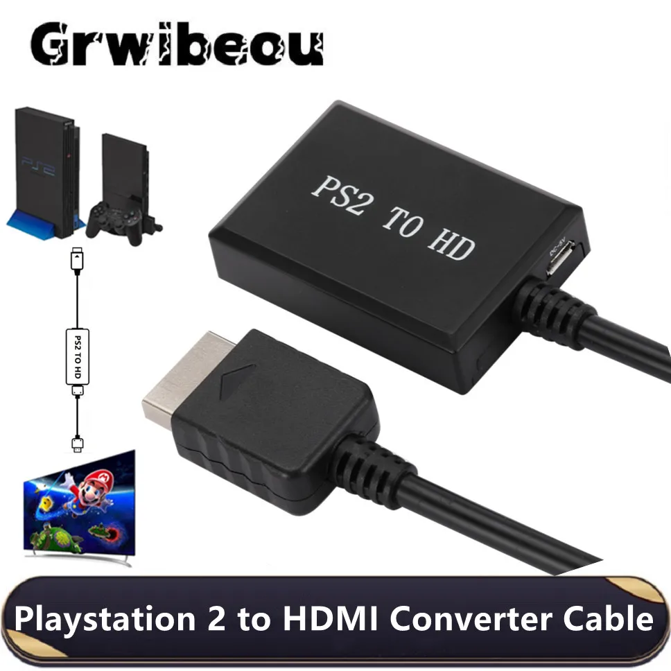 Grwibeou PS2 to HDMI Cable 1080P Audio Video Converter with USB Power Delivery Cable Supports All PS2 Display Modes PS2 TO HDMI