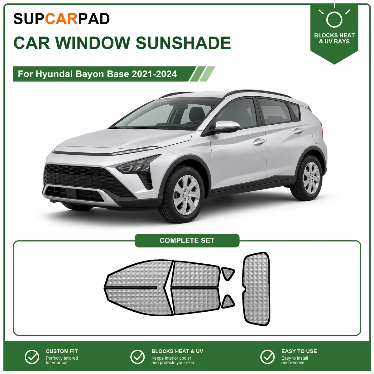 For Hyundai Bayon Base 2021-2024 Full Set Car Window Sunshades UV Block Privacy Heat Insulated Foldable Car Curtain