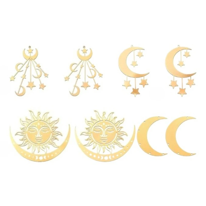 2pcs DIY Crystal Suncatcher Making Supplies Brass Star Moon Phase Pendant Connector Wind Chimes Parts Hanging Decor Accessories - view 3