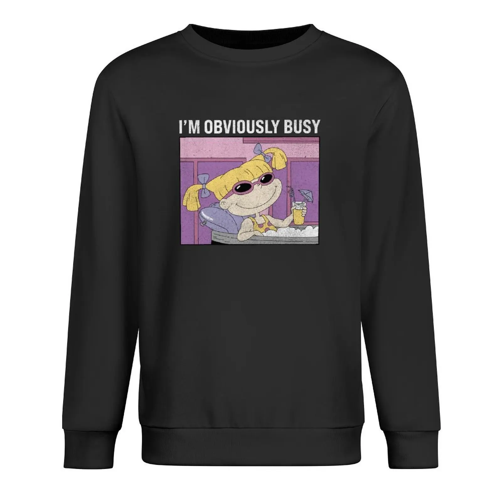 

Rugrats Angelica I'm Obviously Busy Distressed Panel Pullover mens clothes blouse men clothes anime clothing new sweatshirts