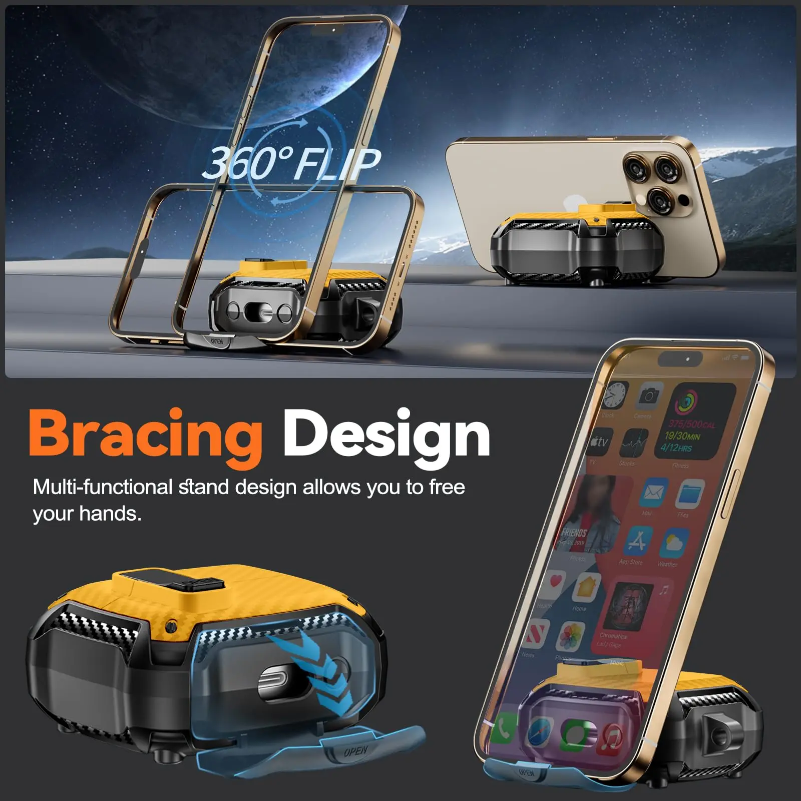 Samsung Galaxy Buds 3 & Buds 3 Pro用 セキュアロックケース（スマホスタンド付き）、MagSafe対応落下防止カバー