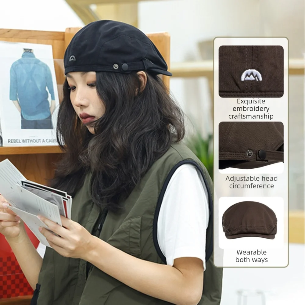 Spring Summer Embroidery Beret Hat Cotton Vintage Flat Hat Soft Front Back Wear Newsboy Cap for Women Men