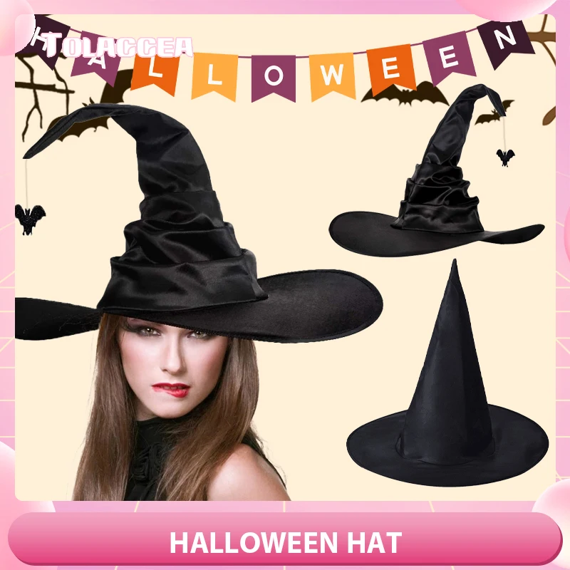 New Halloween Witch Wizard Black Hat Party Cosplay Costume Headgear Devil Cap Props Decoration Supplies for Adult Men Women