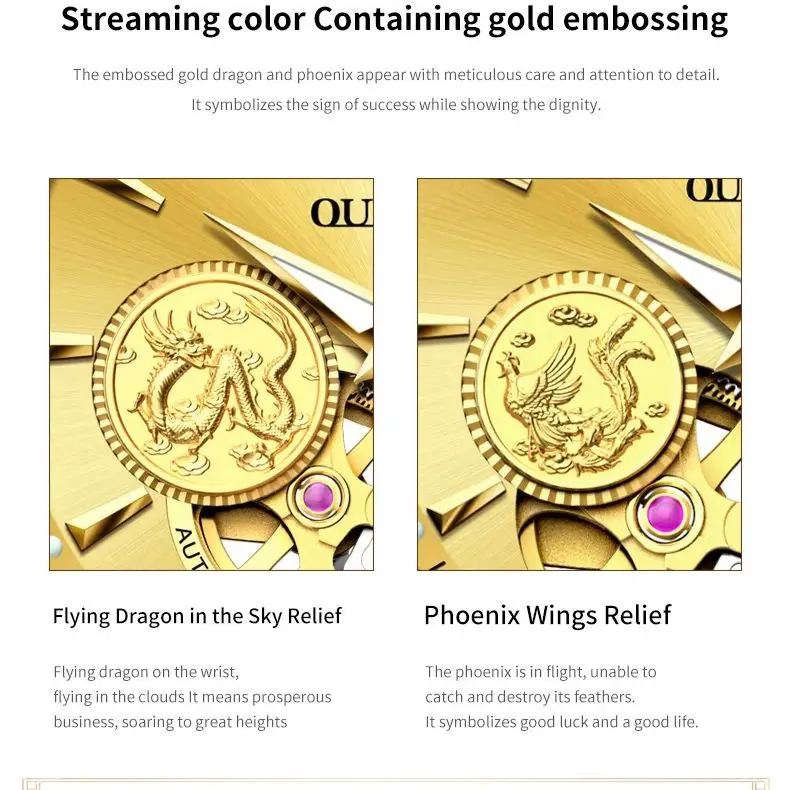 OUPINKE 3260 Real Gold Watch for Men Women Dragon Watch Phoenix Watch Tungsten steel Sapphire Waterproof Luminous Couple Watches