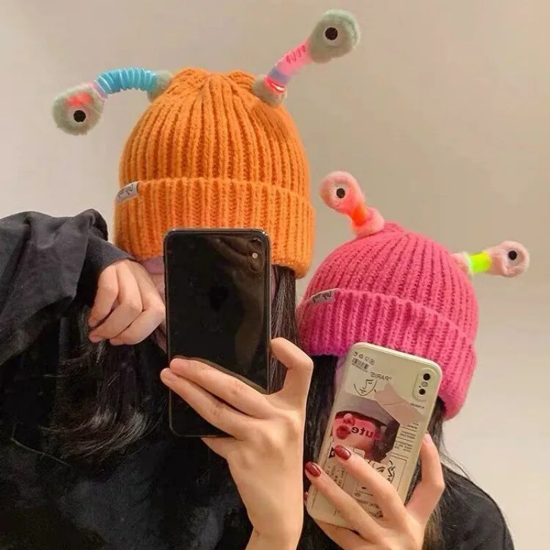 Cute Cartoon Quirky Light-emitting Tentacle Knitted Hat Parent-child Models Warm Wool Cap Eyes Light-emitting Beanie Monster Hat